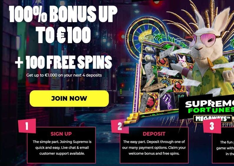 Supremo Casino Übersicht ☑️ | 100% bis zu EUR 100 + 100 FS 🔥