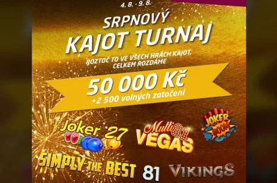 August KAJOT-Turnier um 50.000 CZK und 2.500 Freispiele in SynotTIP