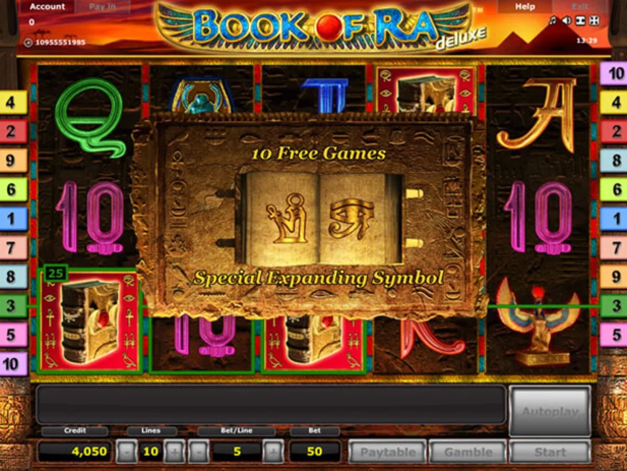 Vstup do bonusové hry - výhernà automat Book of Ra Deluxe