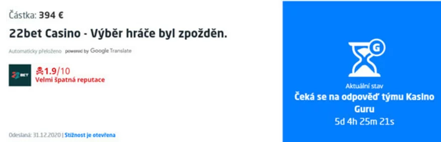 Stížnost na casino