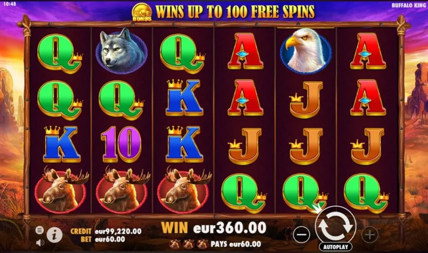 Méně obvyklý, ale čím dál častěji hraný 6válcový automat Buffalo King v online Casinu Zet.
