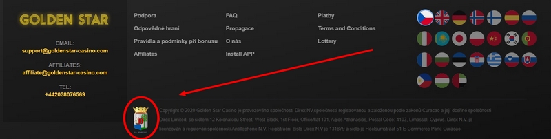 Logo regulátora v online casinu Golden Star