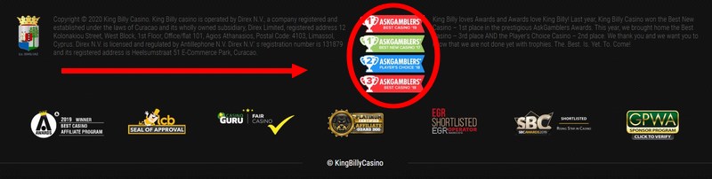 Ocenění online casina King Billy