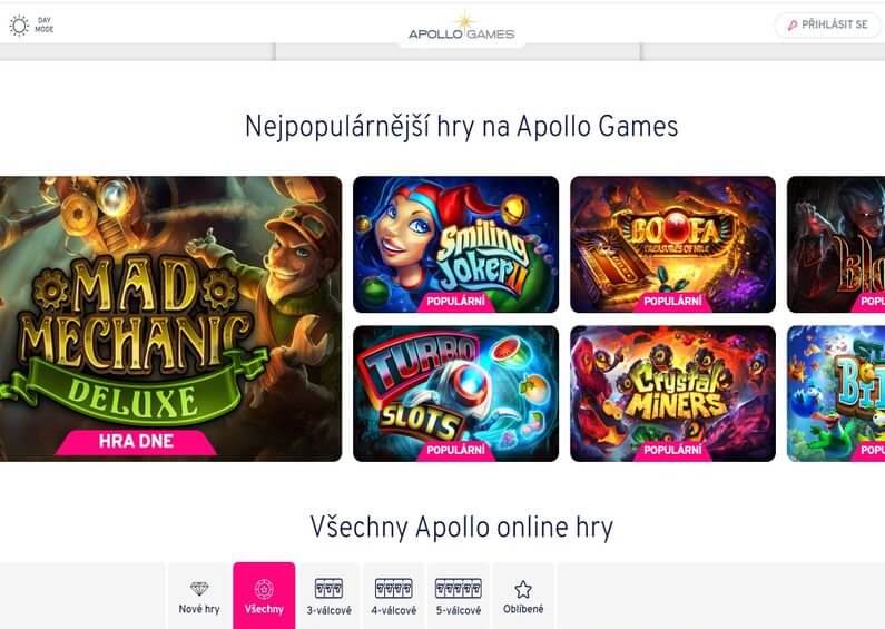 Nabídka her v online casinu Apollo Games